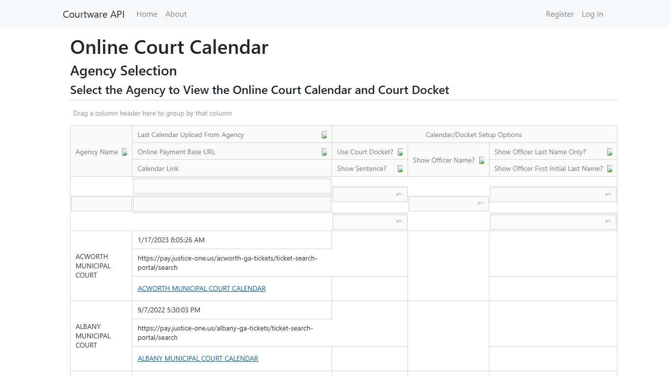 Online Court Calendar - Courtware API