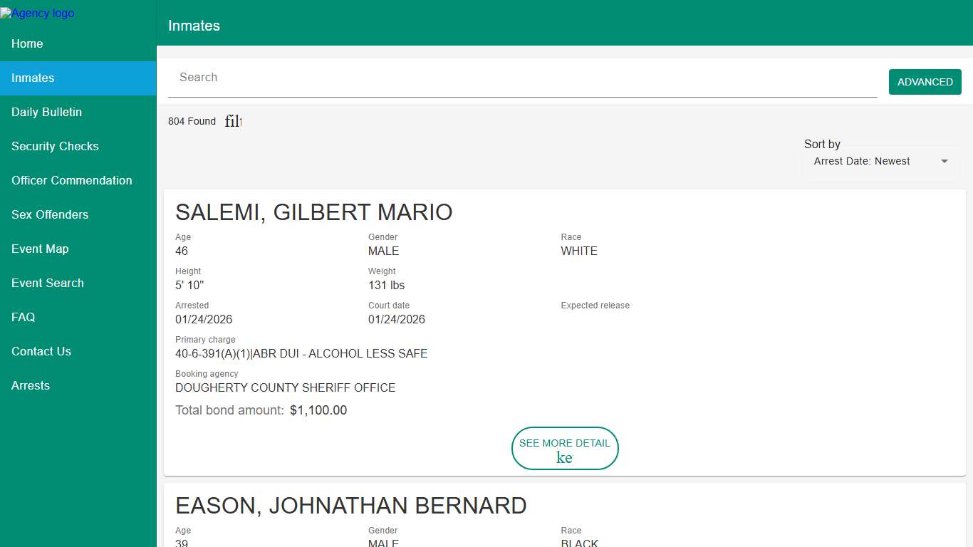 Dougherty County Sheriff's Office Police to Citizen - Inmates catalog